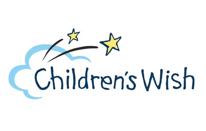 Children's Wish logo featuring a cloud, stars, and playful typography, symbolizing hope and dreams for children.