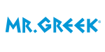 Mr. Greek logo, featuring bold blue typography, representing C17media's branding and print solutions.