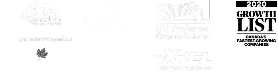 C17media certifications and awards including Canadian Printing Awards, 3M Preferred Graphic Installer, and XPEL Certified Installer, showcasing industry recognition and expertise in printing services.