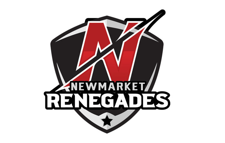 Newmarket Renegades logo featuring a bold red and black shield design with the letter "N" and the text "NEWMARKET RENEGADES" prominently displayed.